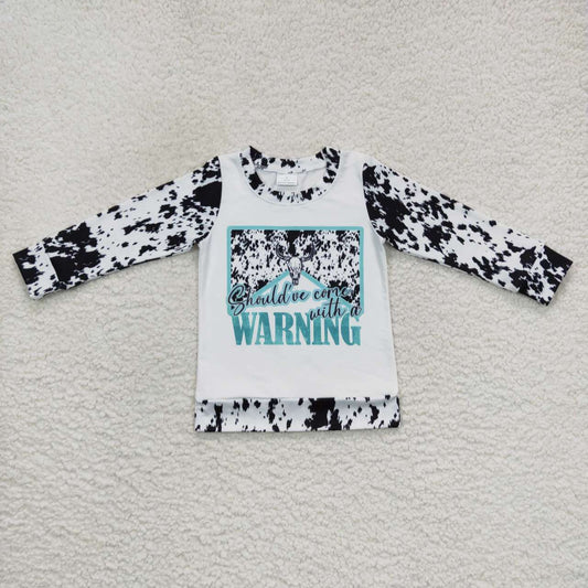 GT0294 Warning print girls western tee shirts top