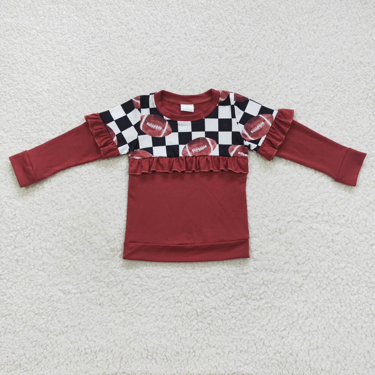 GT0300 Brown football print girls tee shirts top