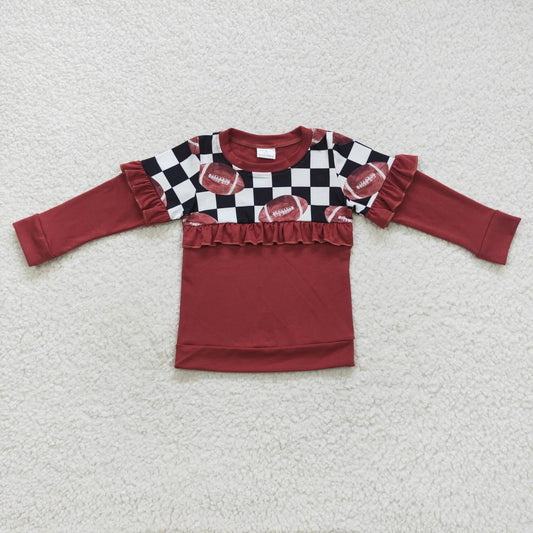 GT0300 Brown football print girls tee shirts top