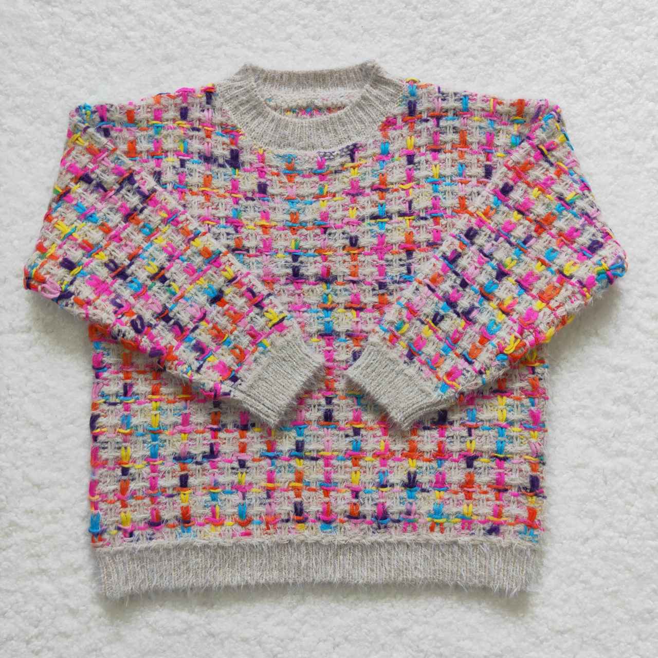 GLP0753 Colorful sweaters top blue denim bell jeans girls fall clothes set