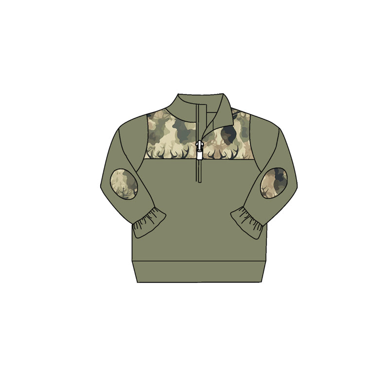 (Pre-order) GT0315 Green camo deer print girls pullover zipper tee shirt top