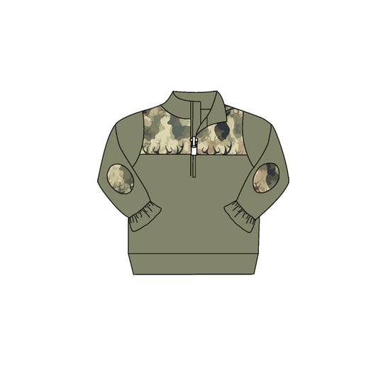 (Pre-order) GT0315  Green camo deer print girls pullover zipper tee shirt top