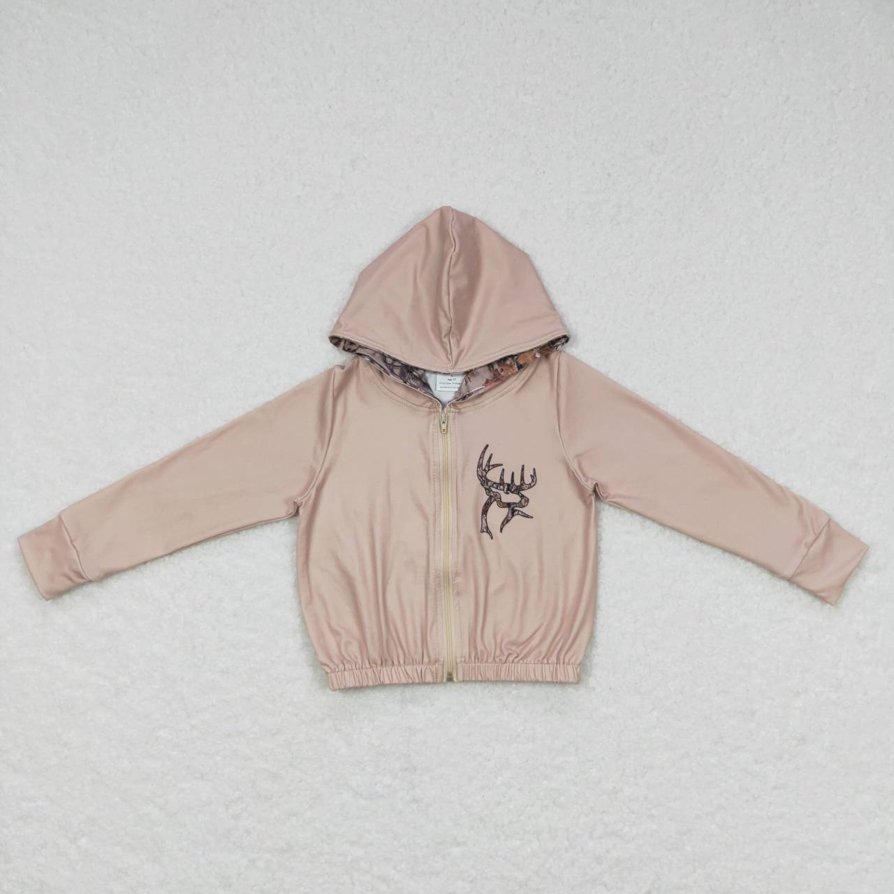 GT0334 Girls Camo Deer Print Hoodie Zipper Jacket