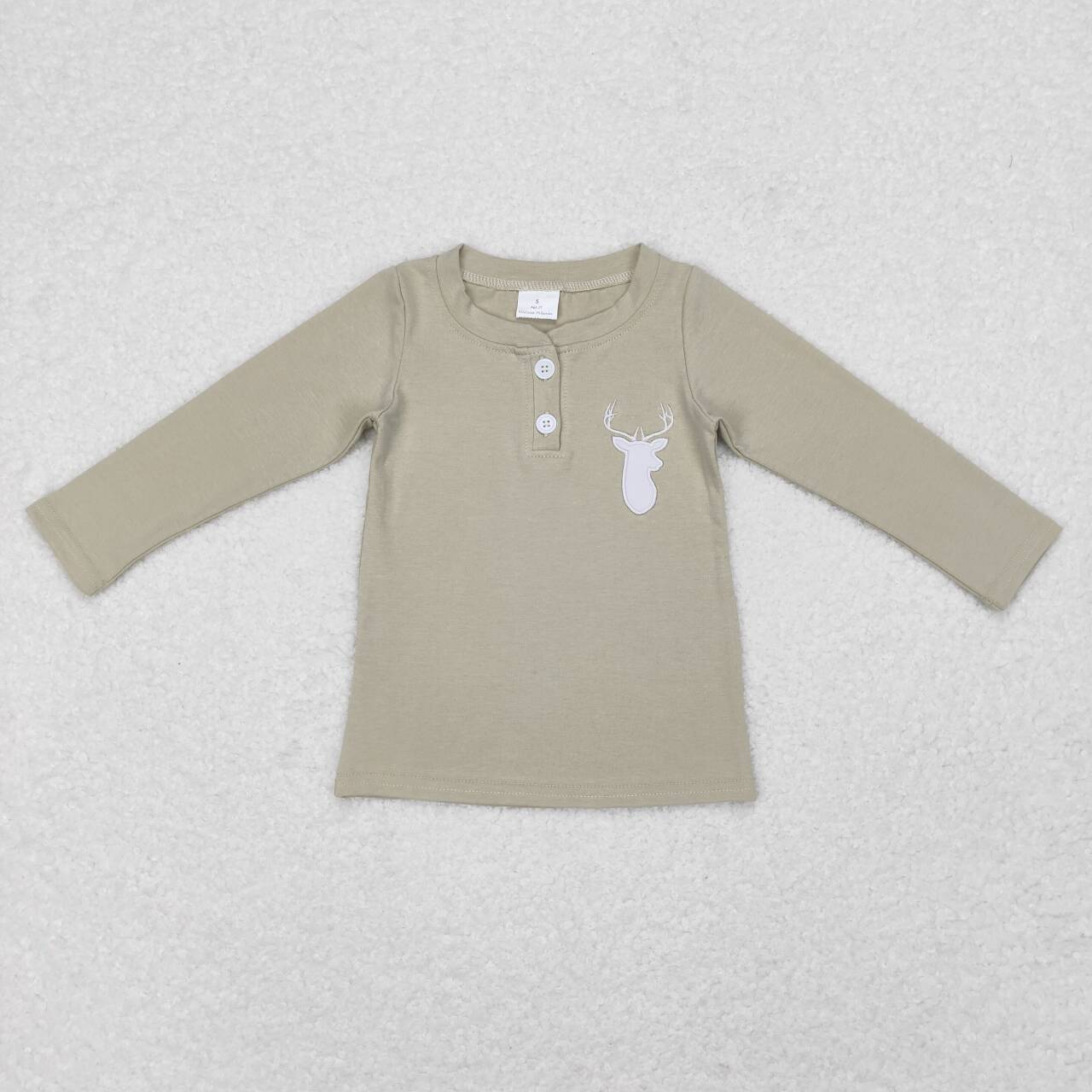 GT0352 Deer Embroidery Kids Buttons Tee Shirt Top