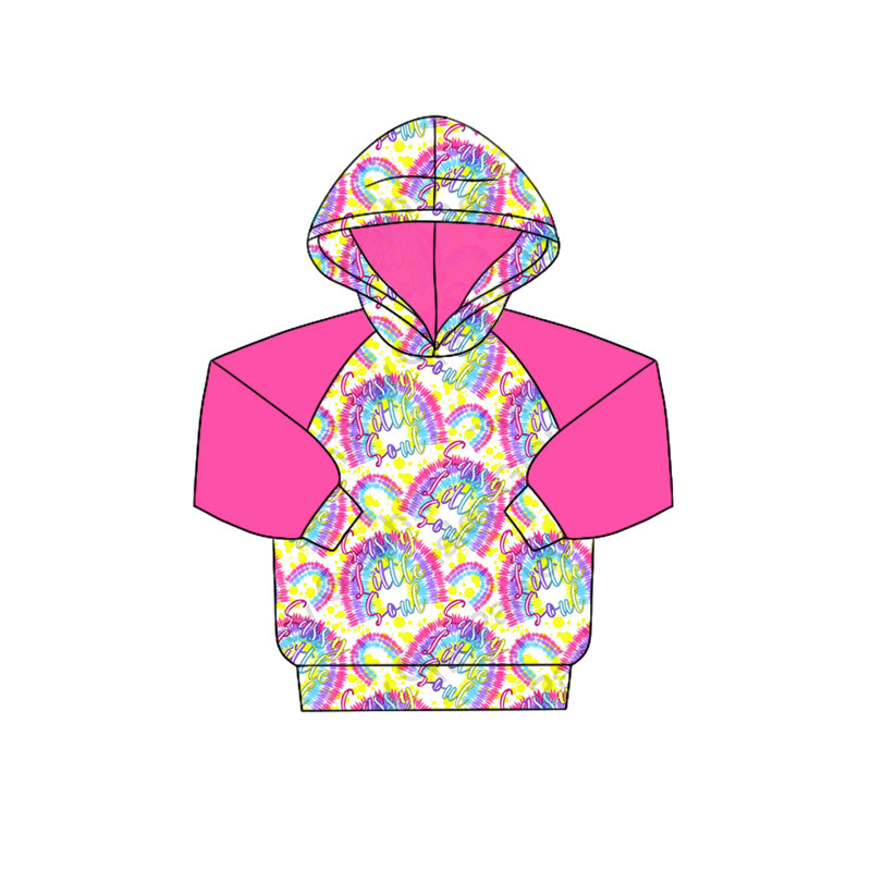 (Pre-order)GT0359 Sassy Little Soul Tie-dye Rainbow Print Girls Hoodie Tee Shirt Top