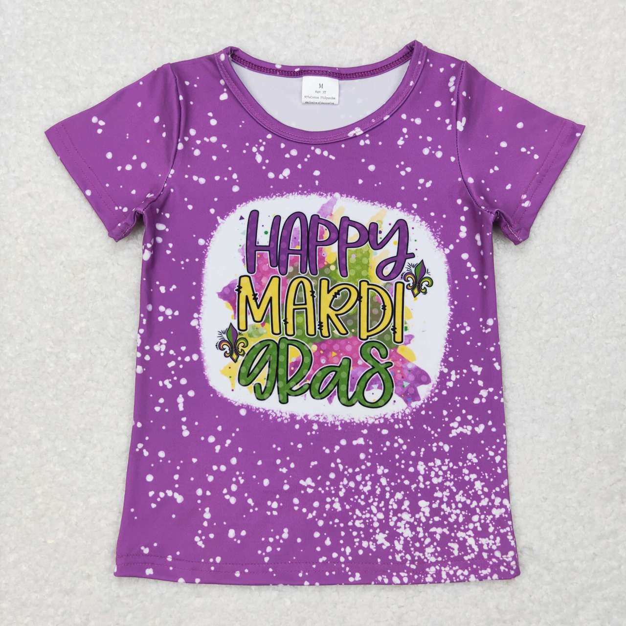 GT0374 Purple Happy Mardi Gras Girls Tee Shirt Top