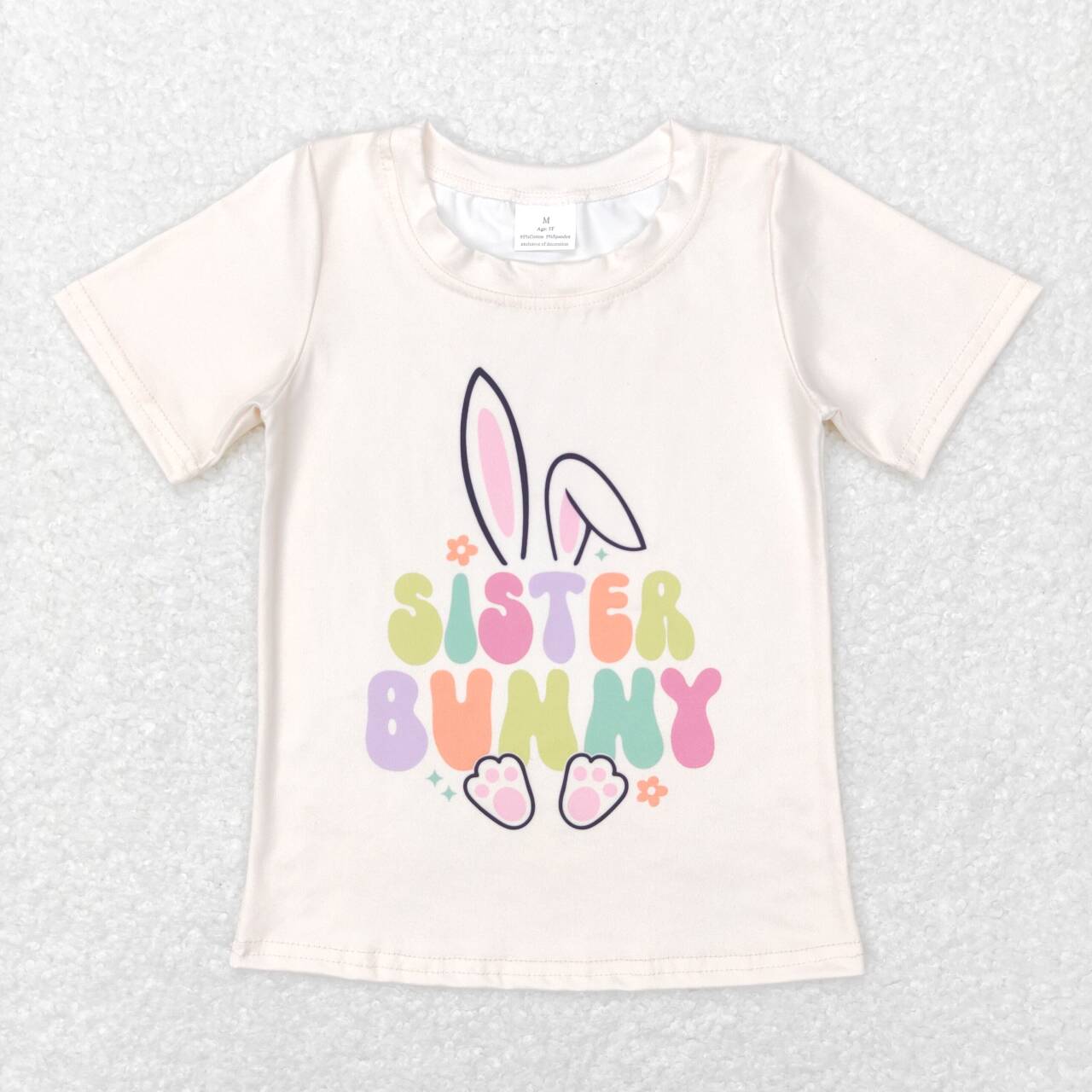 GSPO1133 Sister Bunny Top Pink Stripes Denim Bell Jeans Girls Easter Clothes Set