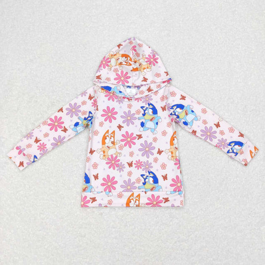GT0395 Cute Cartoon Dog Flowers Print Girls Hoodie Tee Shirt Top
