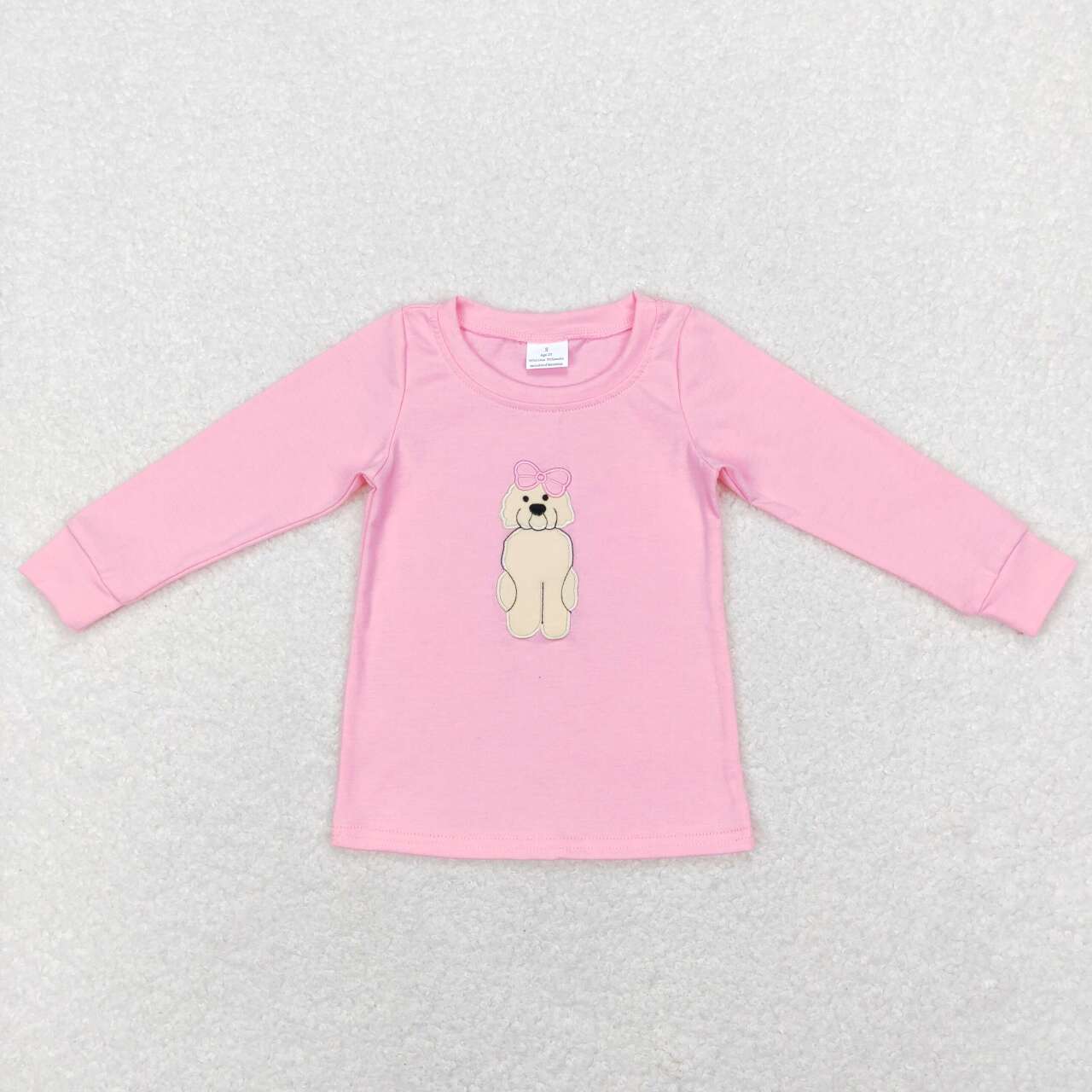 GLP1148 Pink Dog Embroidery Top Blue Denim Jeans Girls Clothes Set