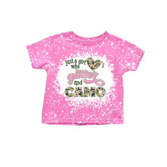 (Pre-order)GT0416 Love Camo Print Girls Pink Tee Shirts Top