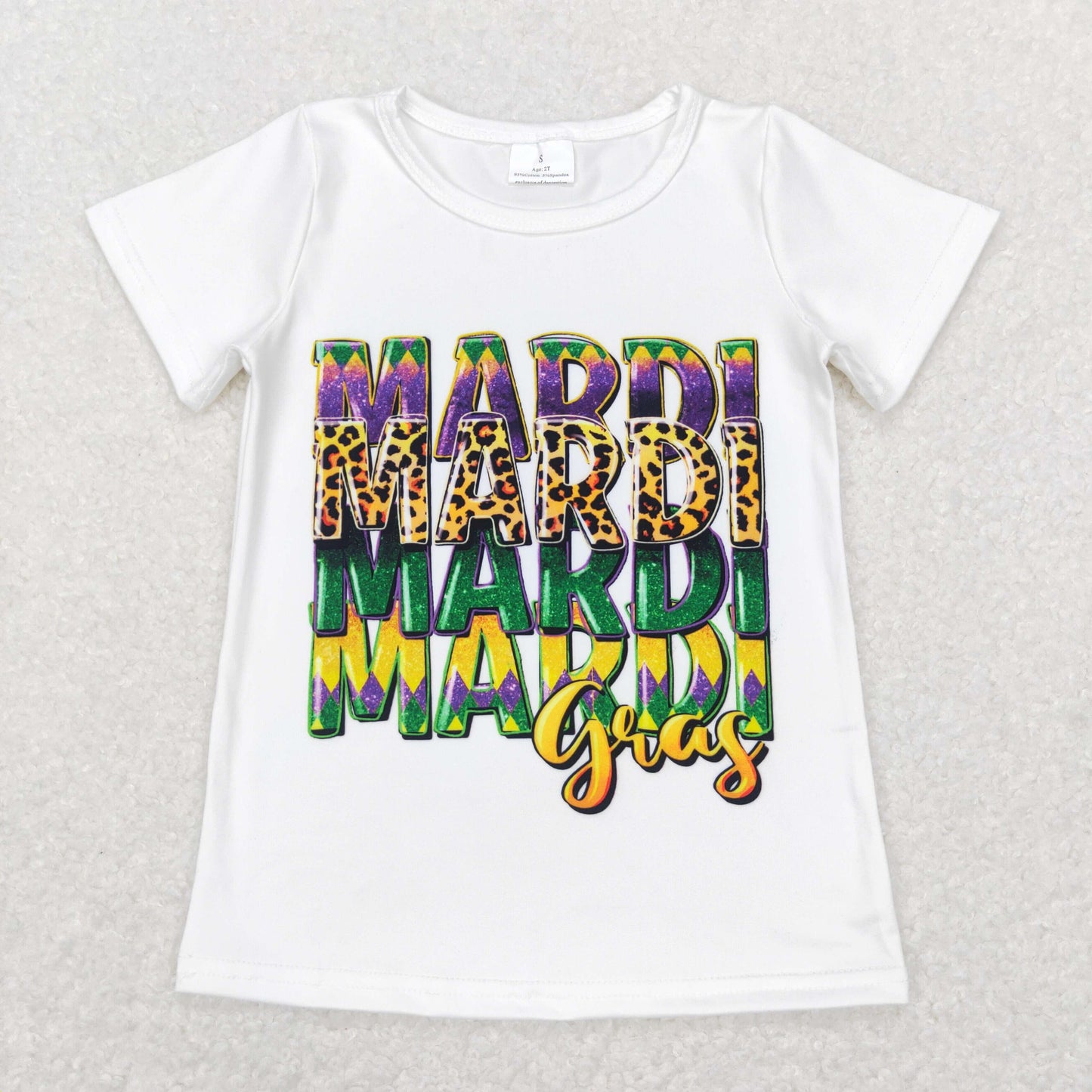 GT0442 Colorful Leopard Print Kids Mardi Gras Tee Shirt Top