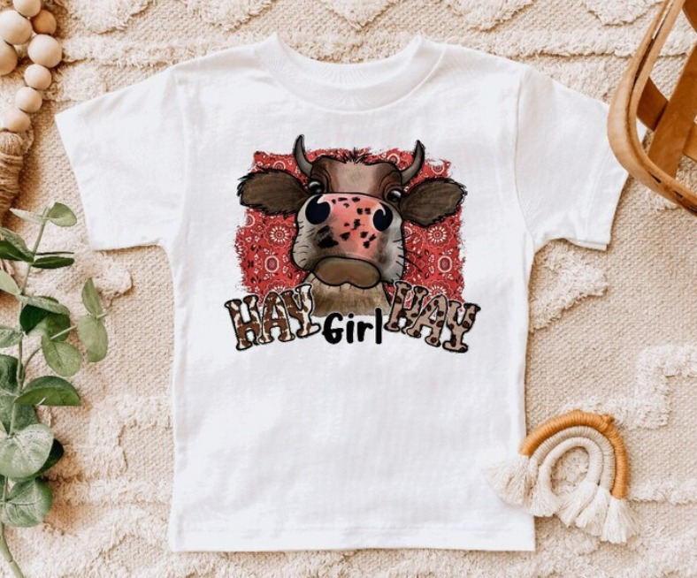 (Pre-order)GT0464 Heifer Hay Hay Girl Print Girls Summer Tee Shirts Top