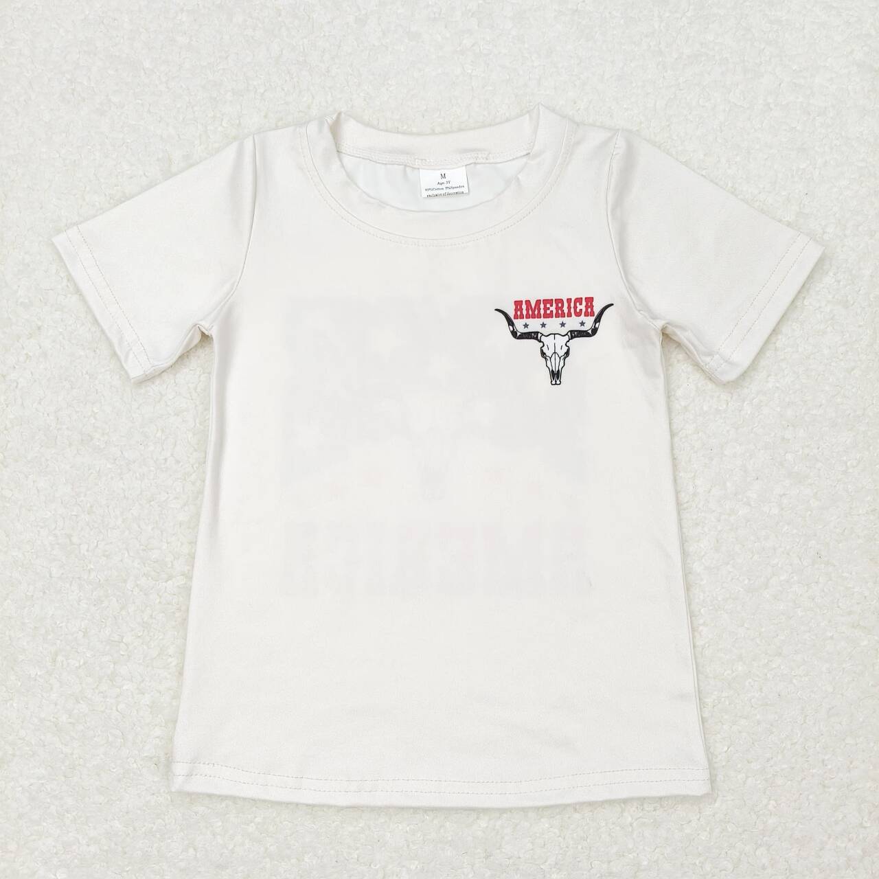 GT0465 Cow Skull America Print Kids 4th of July Tee Shirts Top