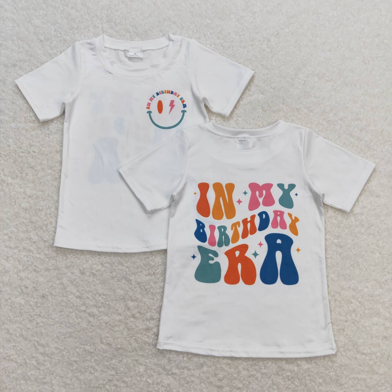 GT0503 In My Birthday Era Smiling Face Print Girls Summer Tee Shirts Top