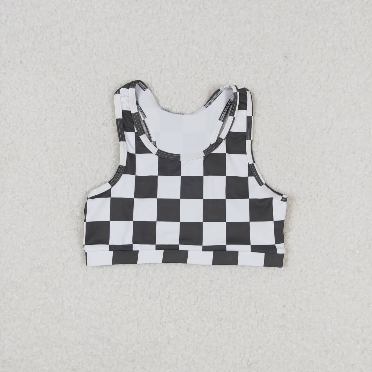 GT0522 Black Plaid Print Girls Summer Tee Shirts Top