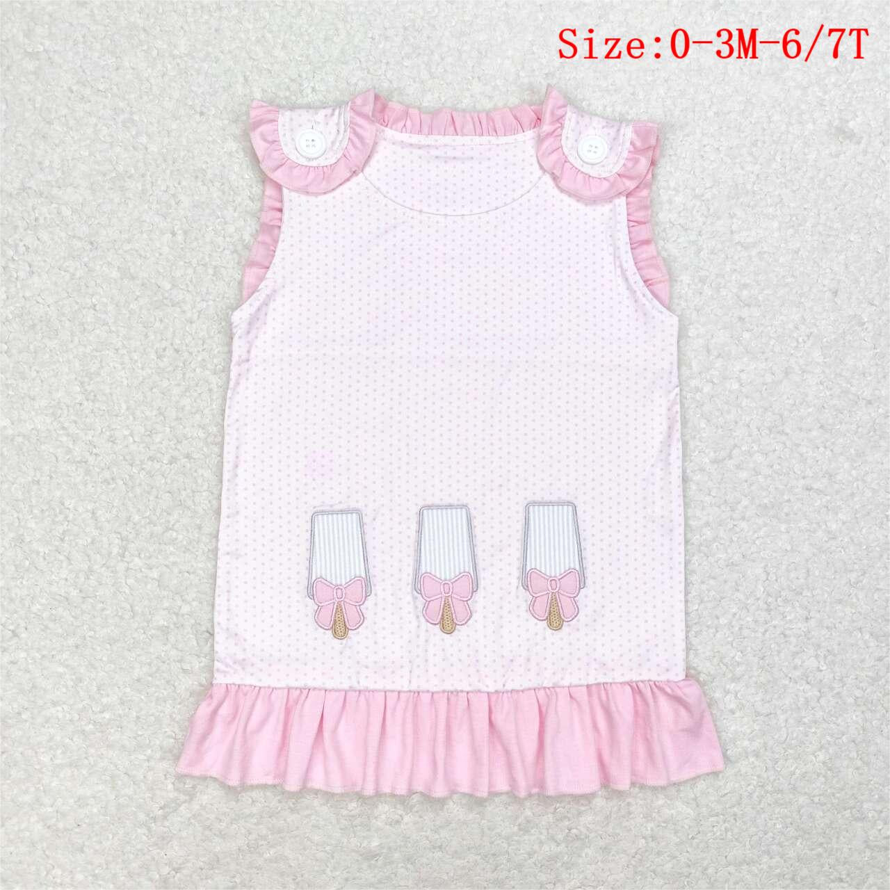 GT0534 Pink Popsicle Embroidery Girls Summer Button Top