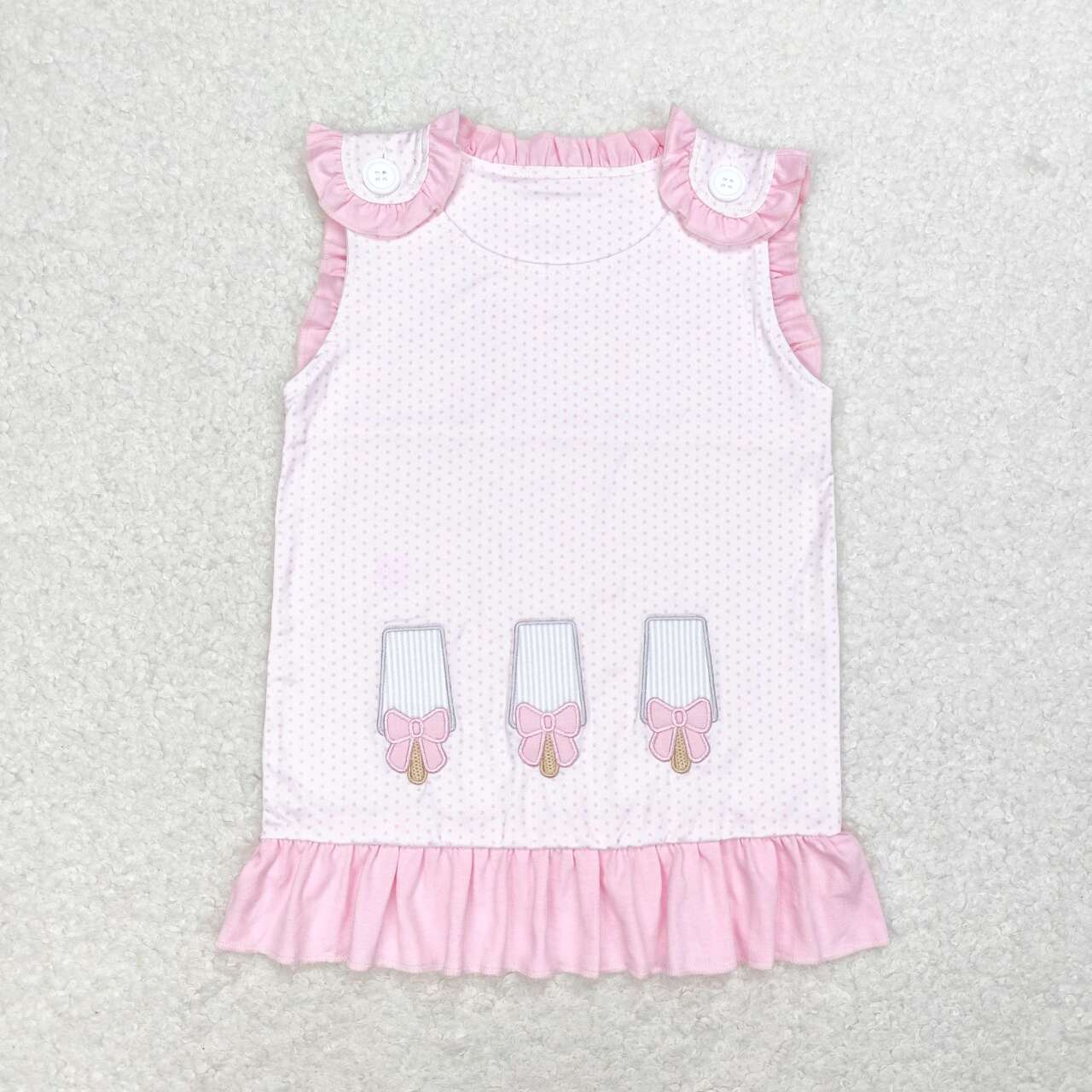 GT0534 Pink Popsicle Embroidery Girls Summer Button Top
