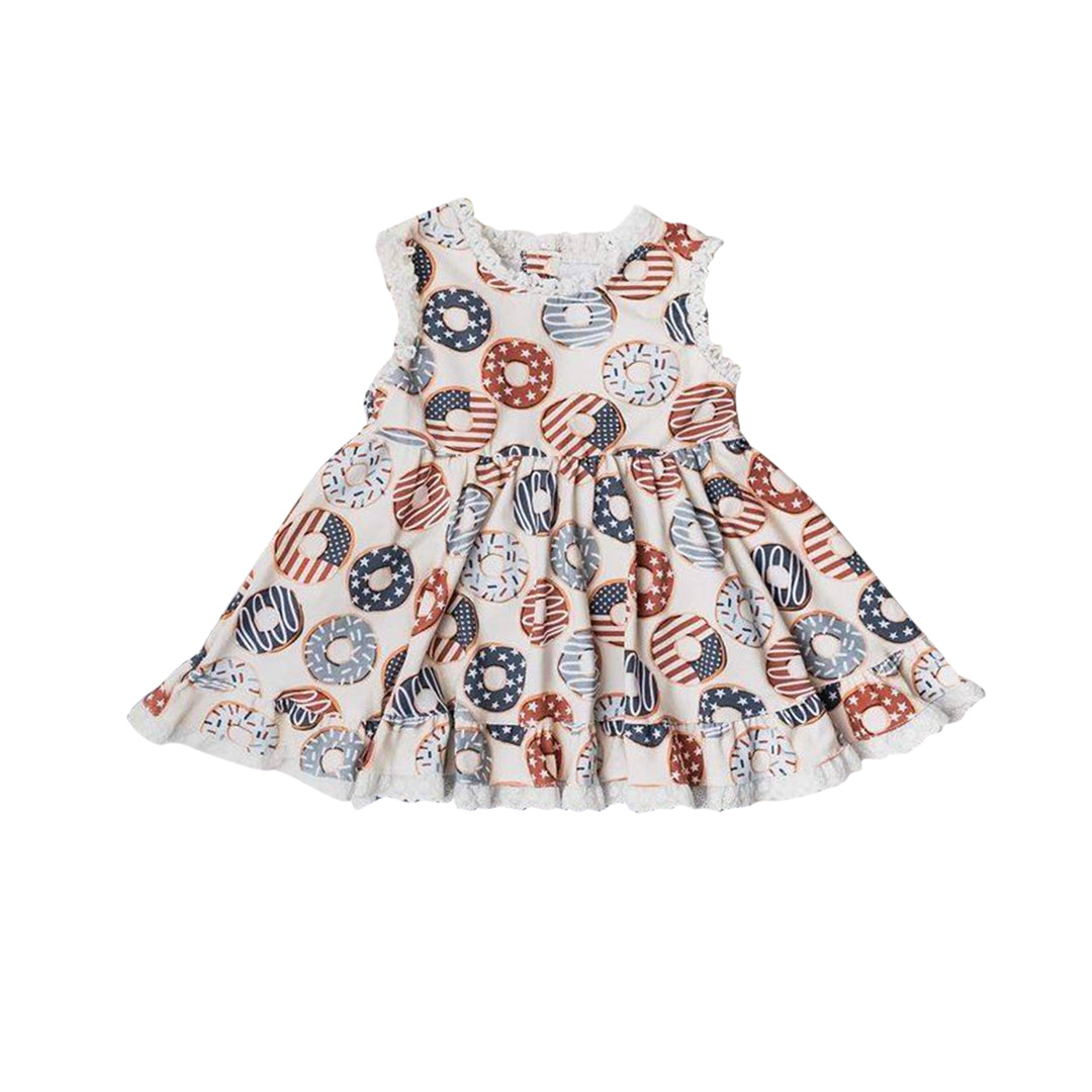 (Pre-order)GT0544 Doughnut Print Girls 4th of July Ruffles Top