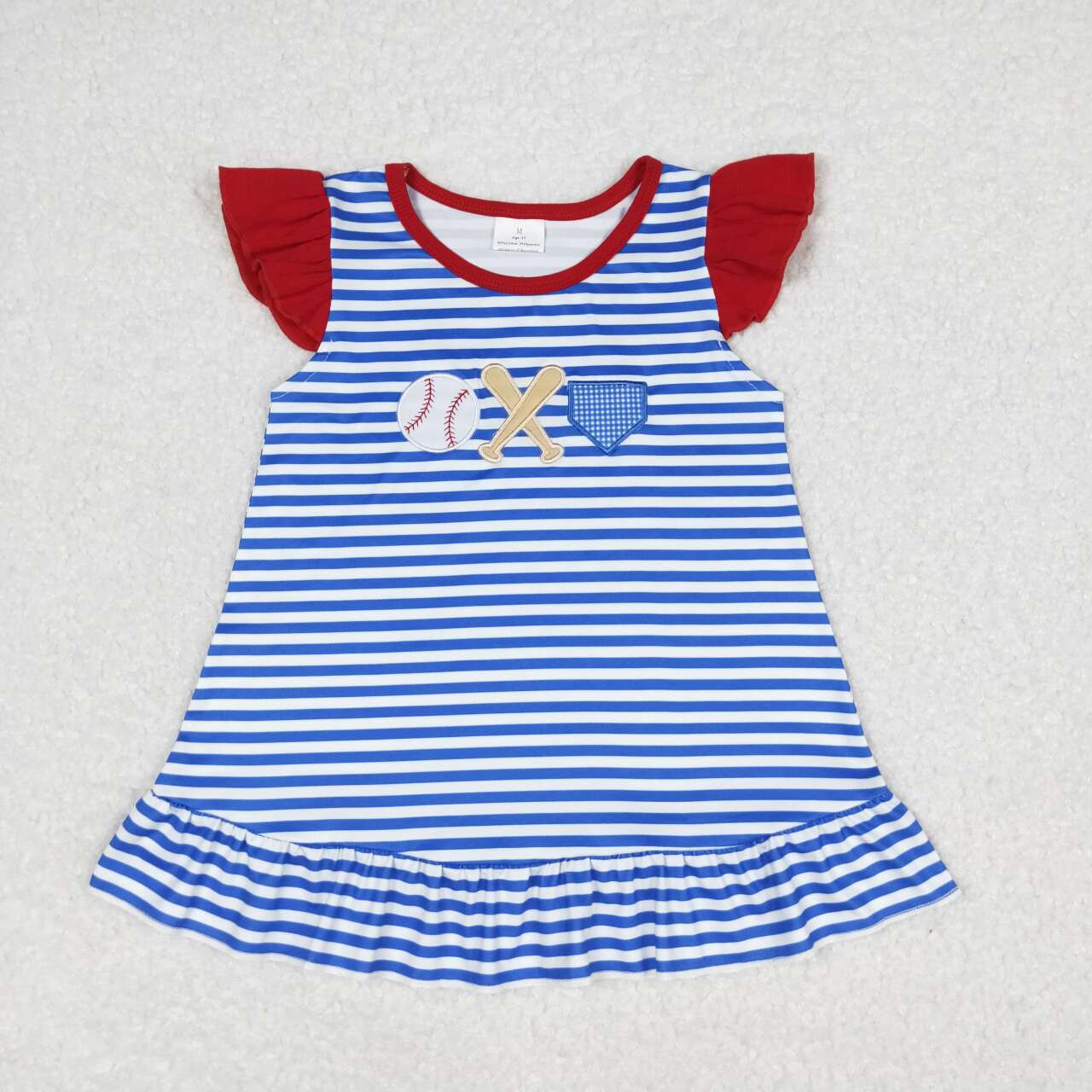 GT0560 Baseball Embroidery Navy Stripes Print Girls Summer Tee Shirts Top