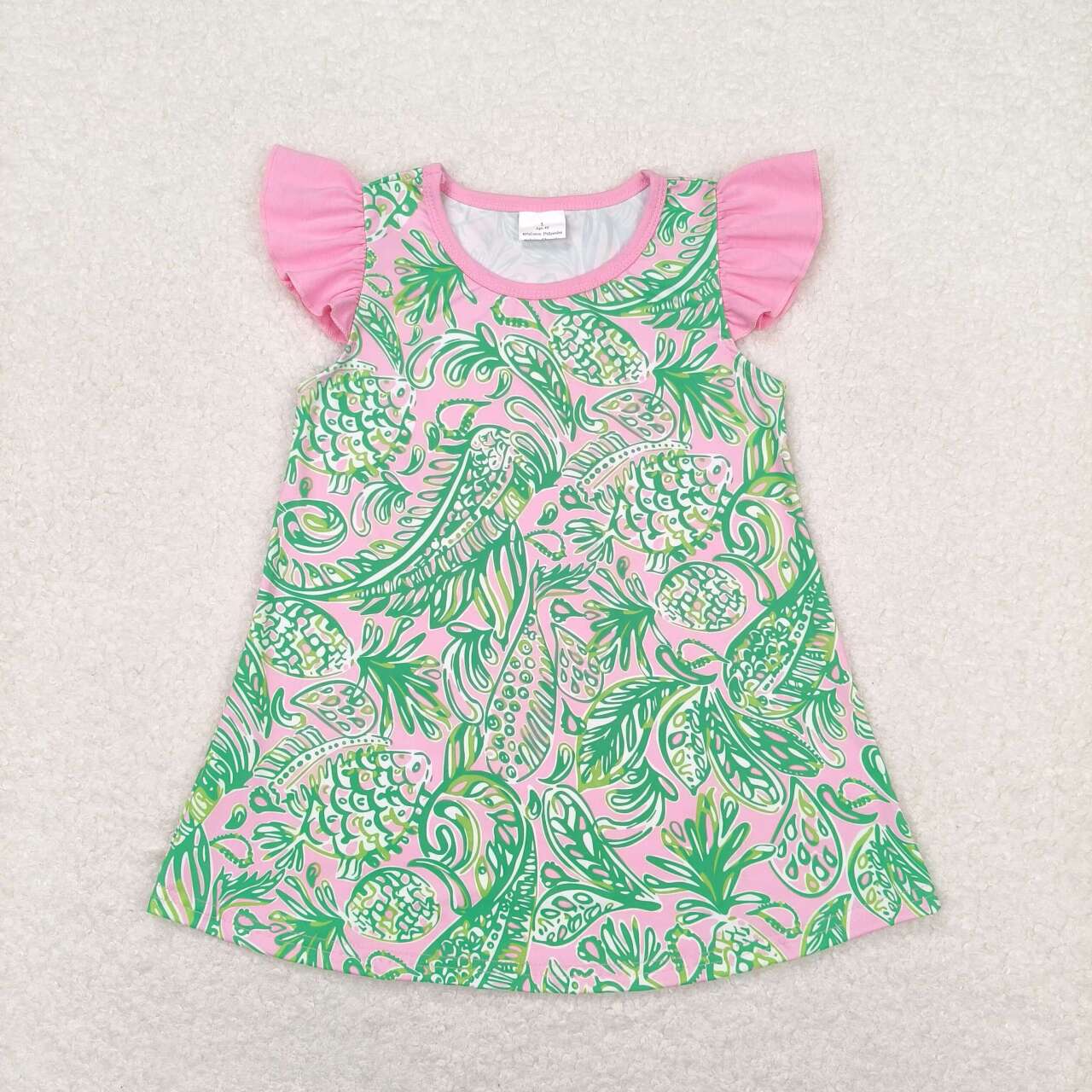 GT0561 Green Water Seaweed Flowers Print Girls Summer Tee Shirts Top