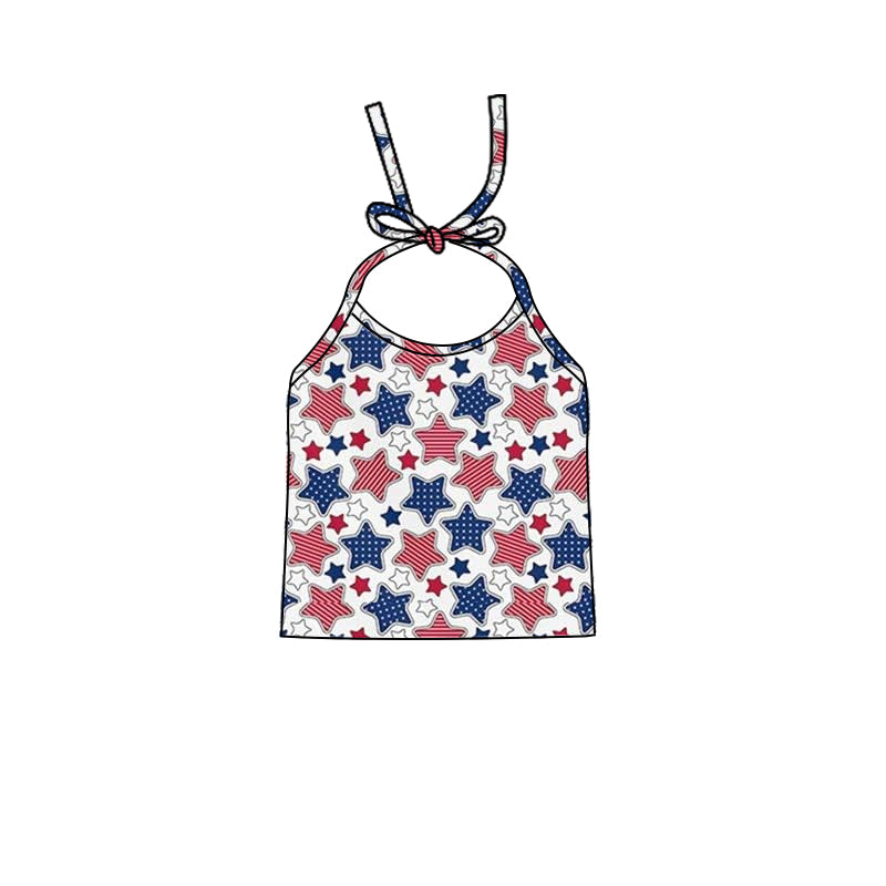 (Pre-order)GT0567 Stars Print Girls 4th of July Halter Top