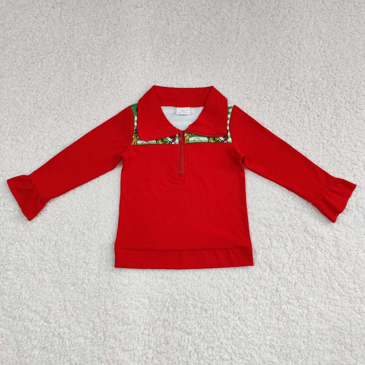 GT0611 Green Frog Vibe Print Girls Christmas Pullover Zipper Tee Shirts Top