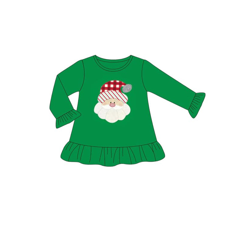 (Custom Design Preorder MOQ 5) Santa Green Color Girls Christmas Tee Shirts Top