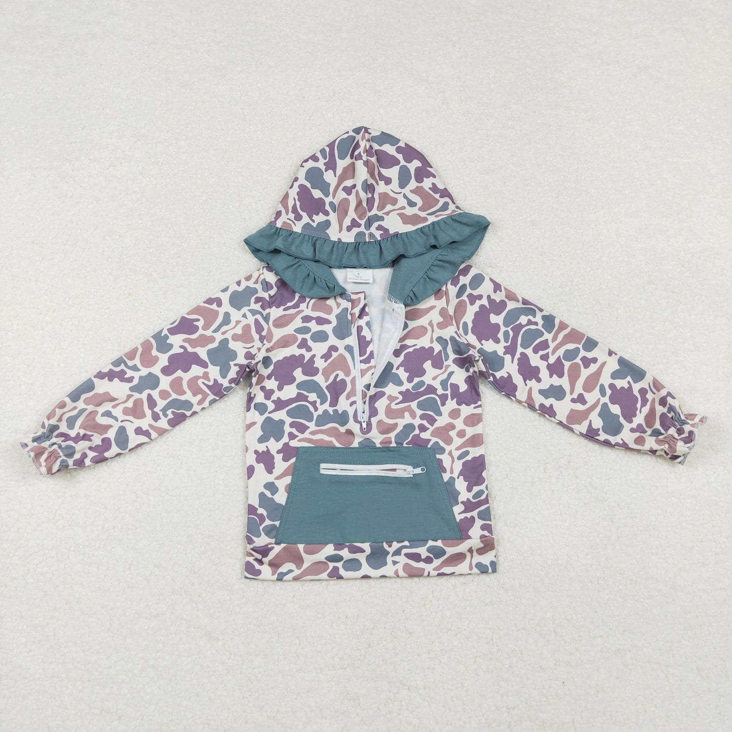 GT0629 Gray Camo Print Pocket Girls Hoodie Zipper Tee Shirts Top
