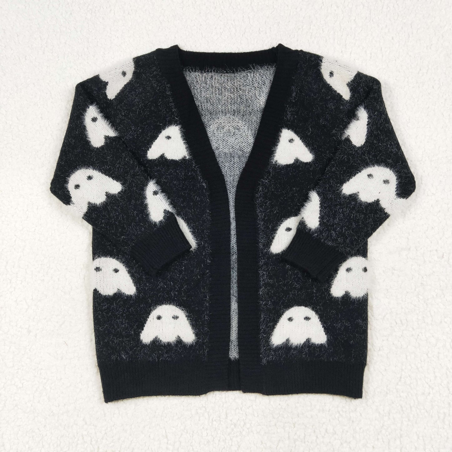 GT0649 Ghost Black Girls Sweater Halloween Cardigan