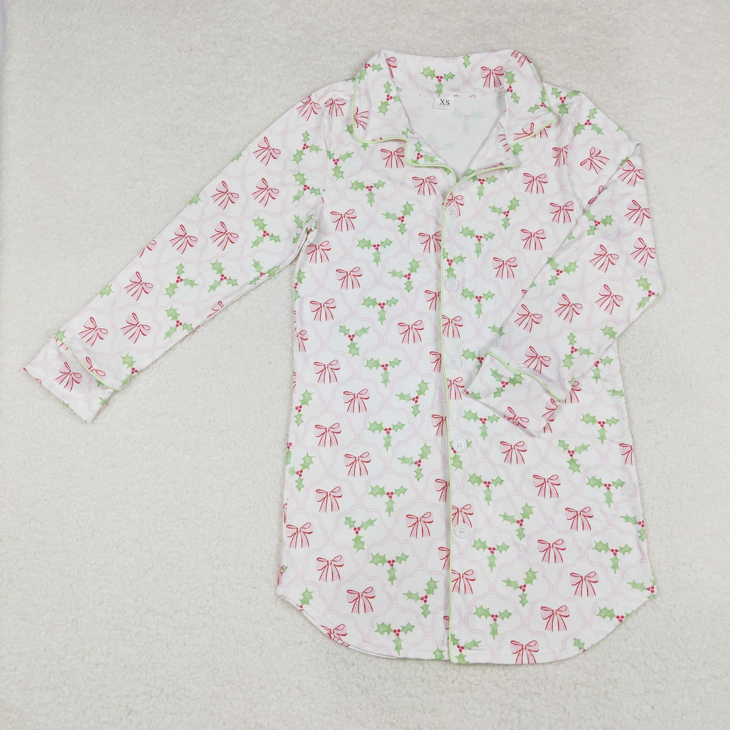 Pink Bows Holly Print Family Christmas Pajamas Matching Clothes