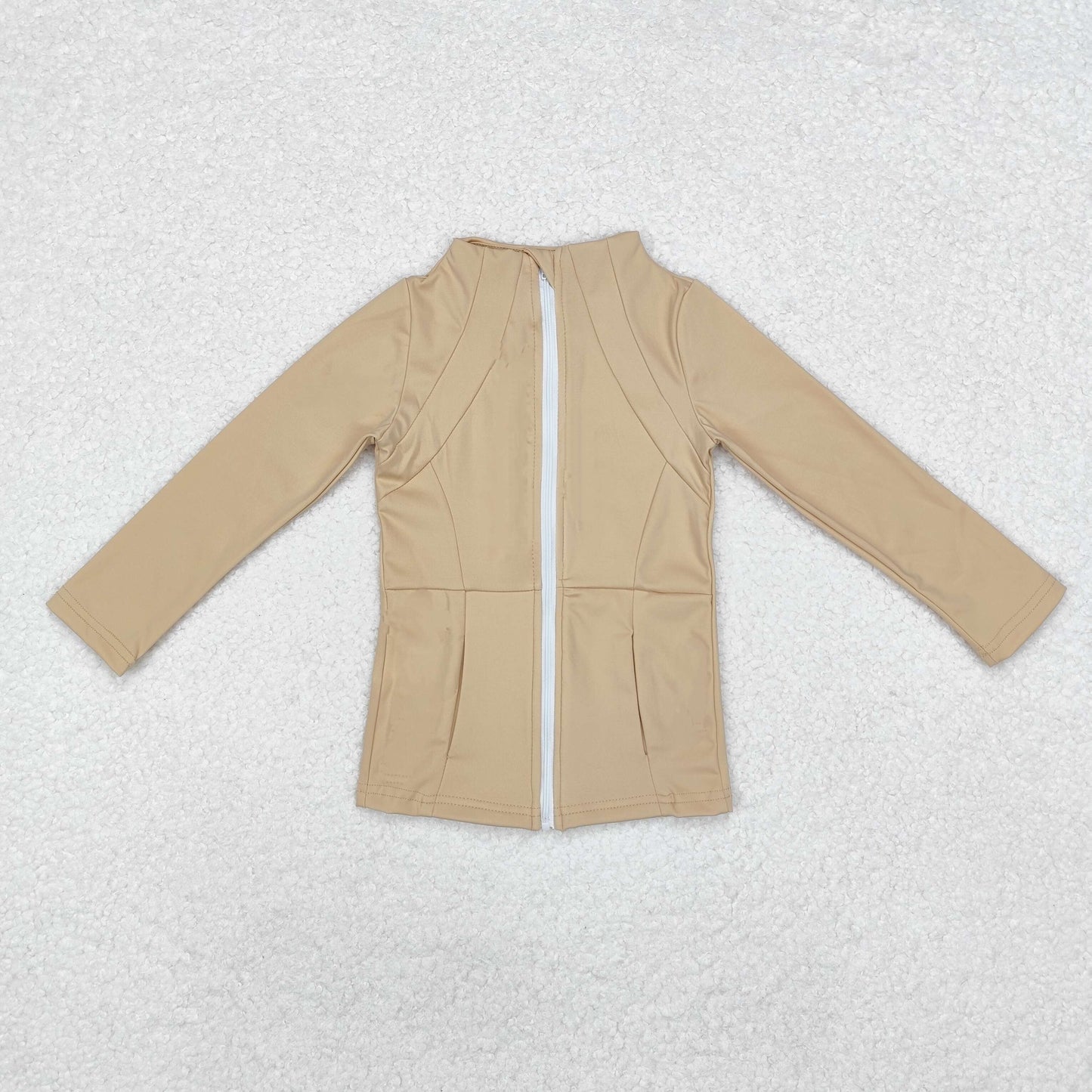 GT0681 Khaki Color Girls Yoga Wear Zipper Jackets Top