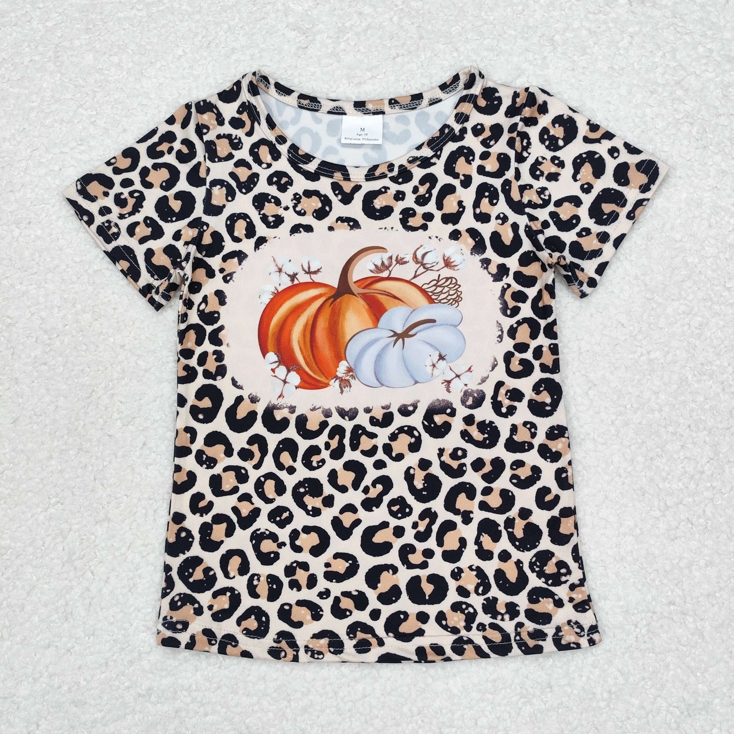 GT0688 Pumpkin Leopard Print Girls Fall Tee Shirts Top