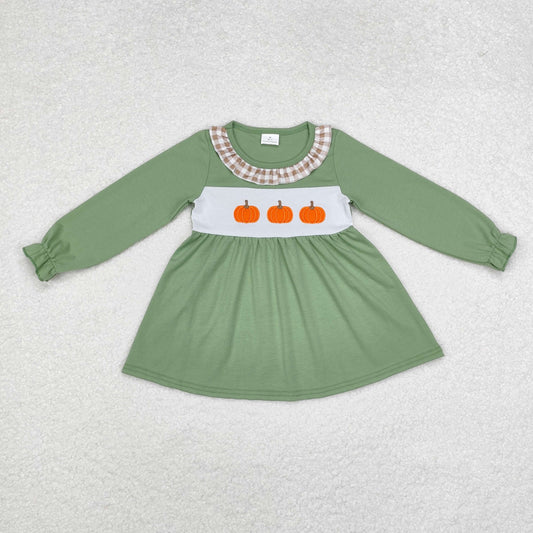 GT0711 Pumpkin Embroidery Print Girls Fall Tee Shirts Top
