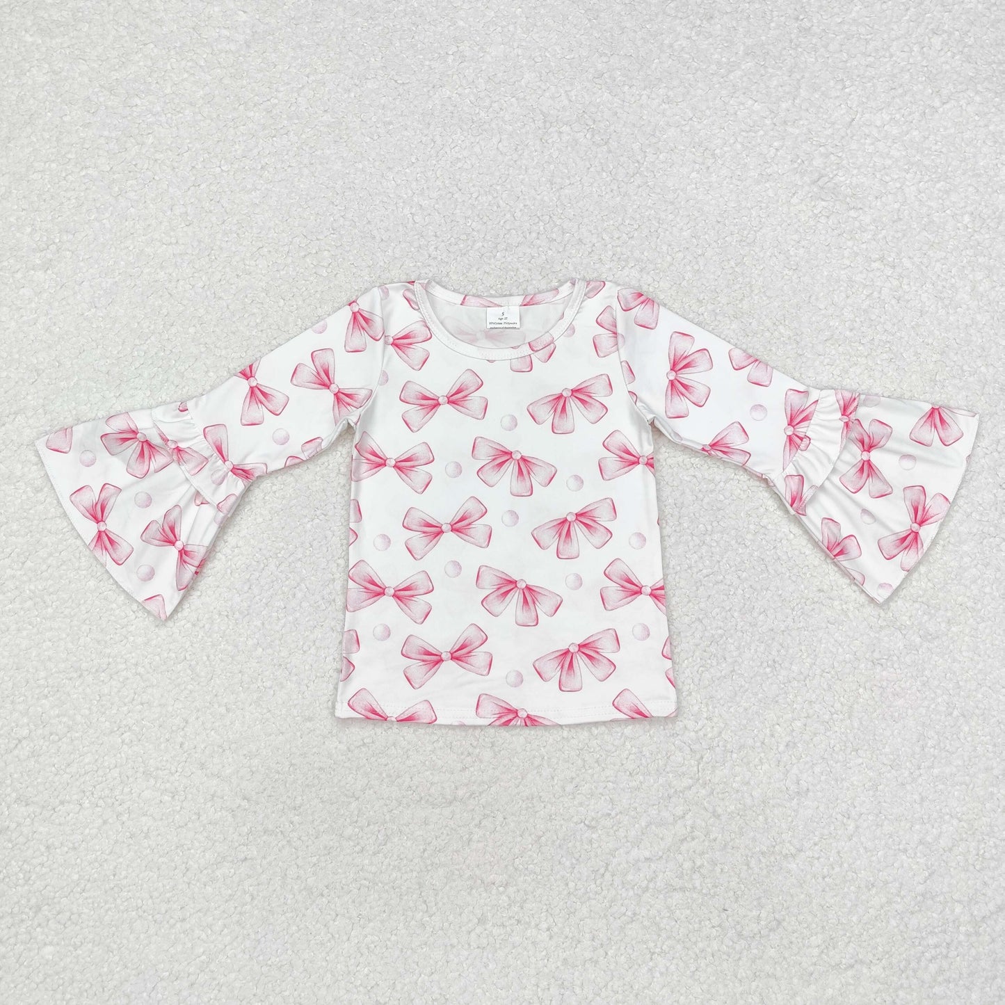 GT0779 Pink Bows Print Girls Tee Shirts Top