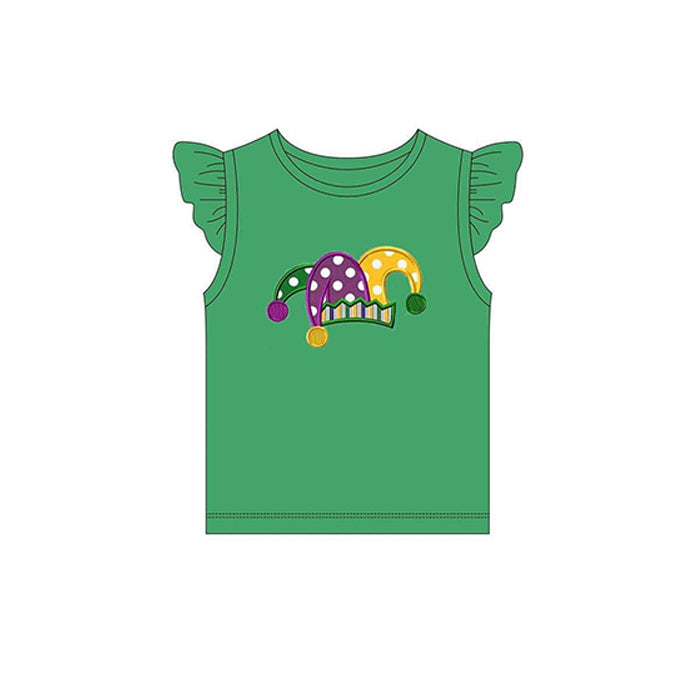 (Pre-order)GT0816 Green Hat Print Girls Mardi Gras Tee Shirts Top