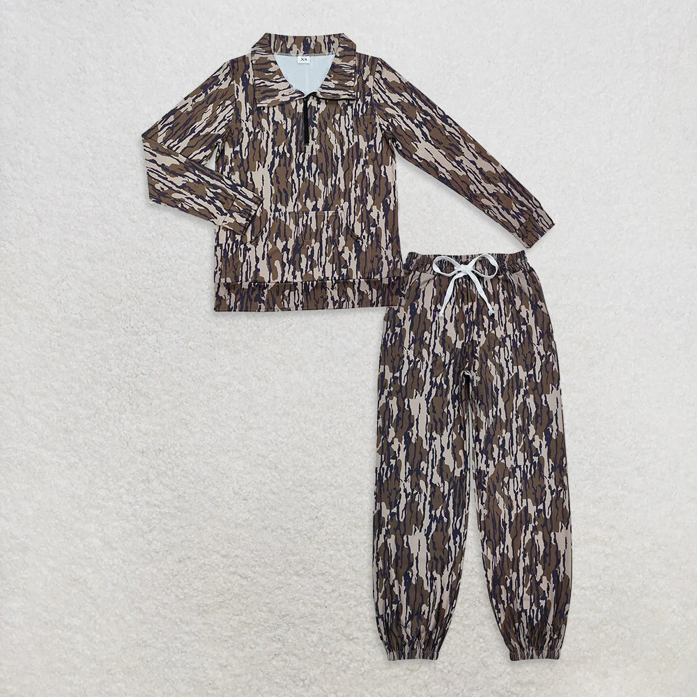 3 Colors Camo Print Zipper Pullover Top Jogger Pants Family Fall Hunting Matching Clothes
