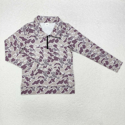 GT0827 Adult Camo Print Woman Fall Zipper Pullover Top