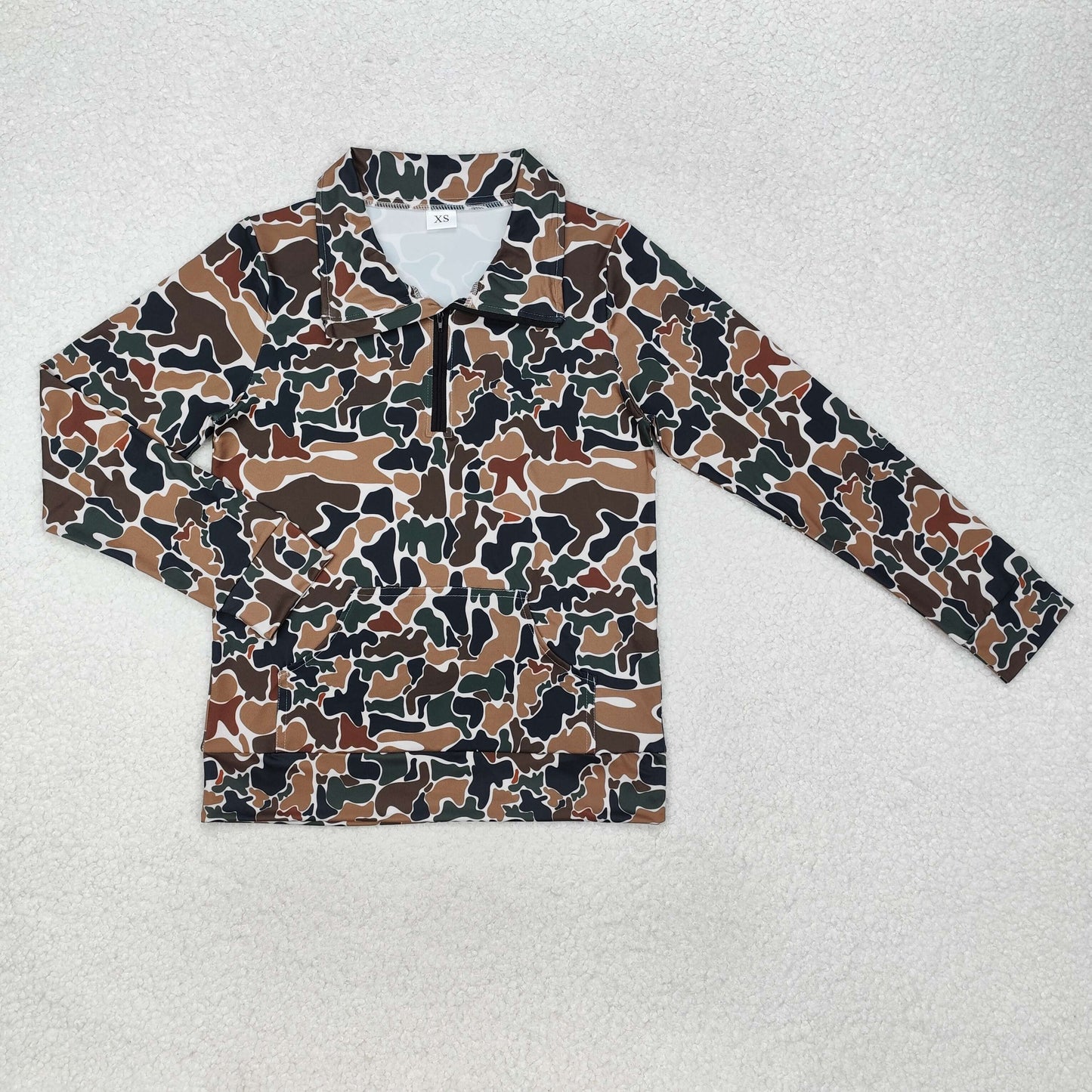 Brown Camo Print Mom and Me Fall Hunting Zipper Pullover Tee Shirts Top