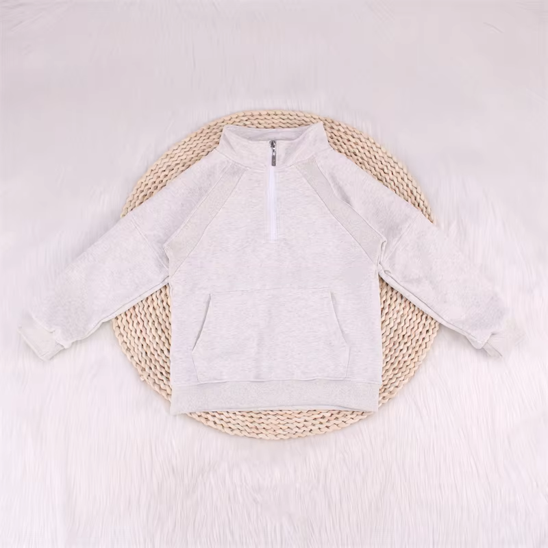 (Pre-order)GT0837 White Color Girls Yoga Zipper Pullover Top