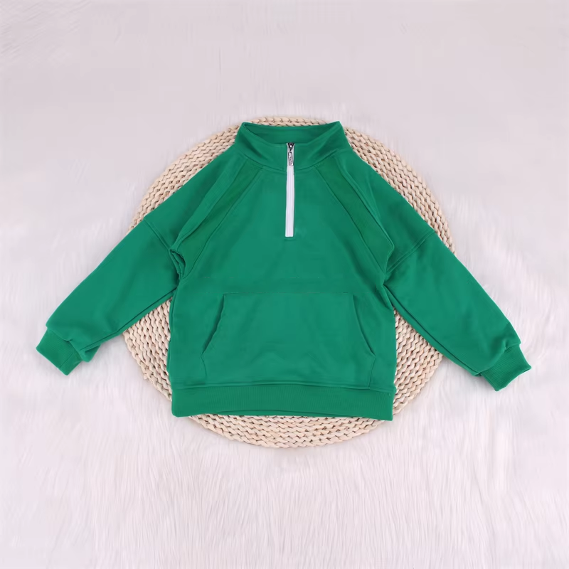 (Pre-order)GT0840 Green Color Girls Yoga Zipper Pullover Top