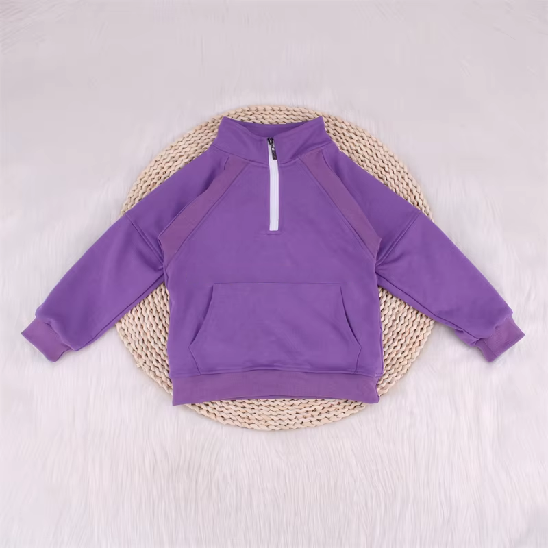 (Pre-order)GT0842 Purple Color Girls Yoga Zipper Pullover Top