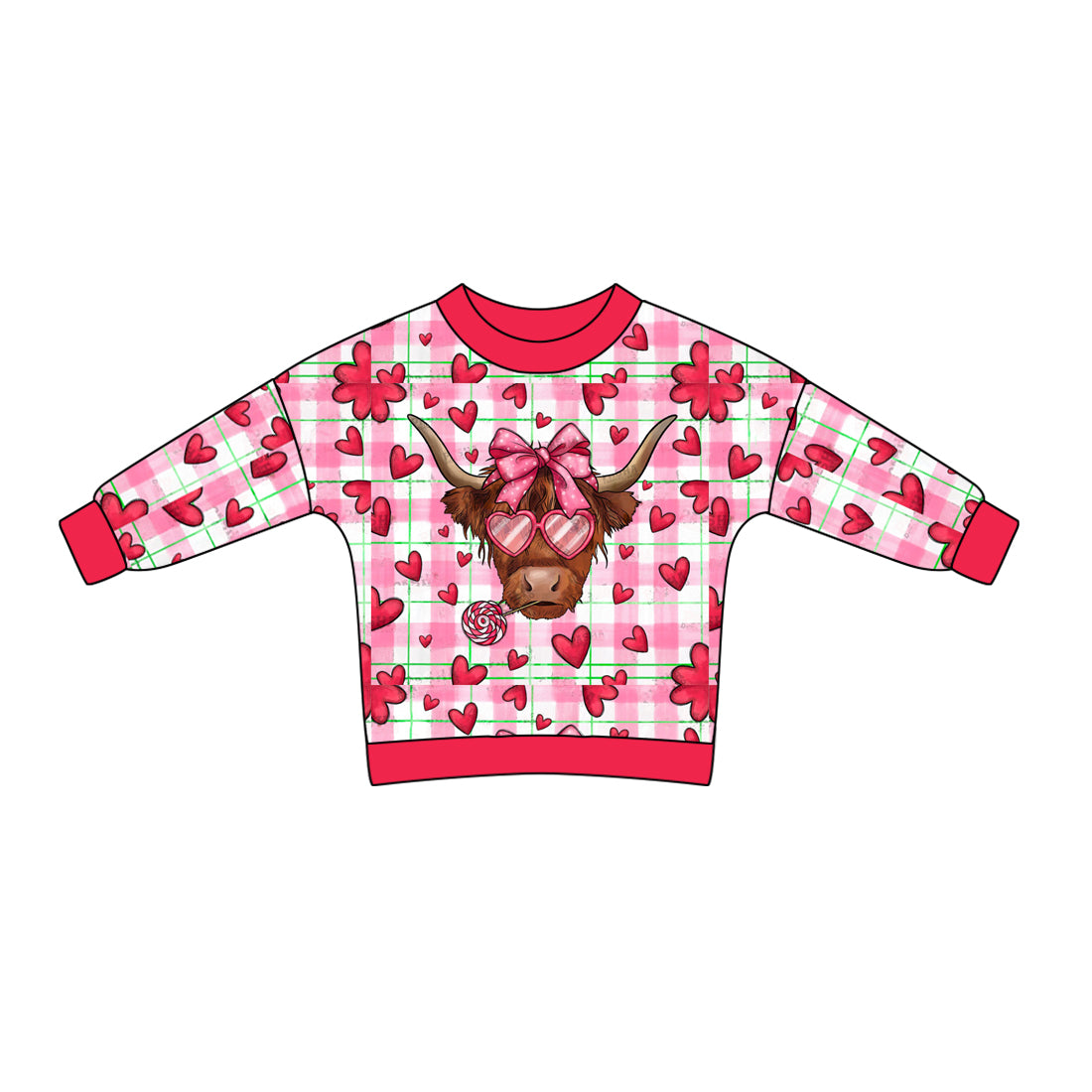 (Pre-order)GT0853 Heifer Heart Print Girls Valentine's Day Top