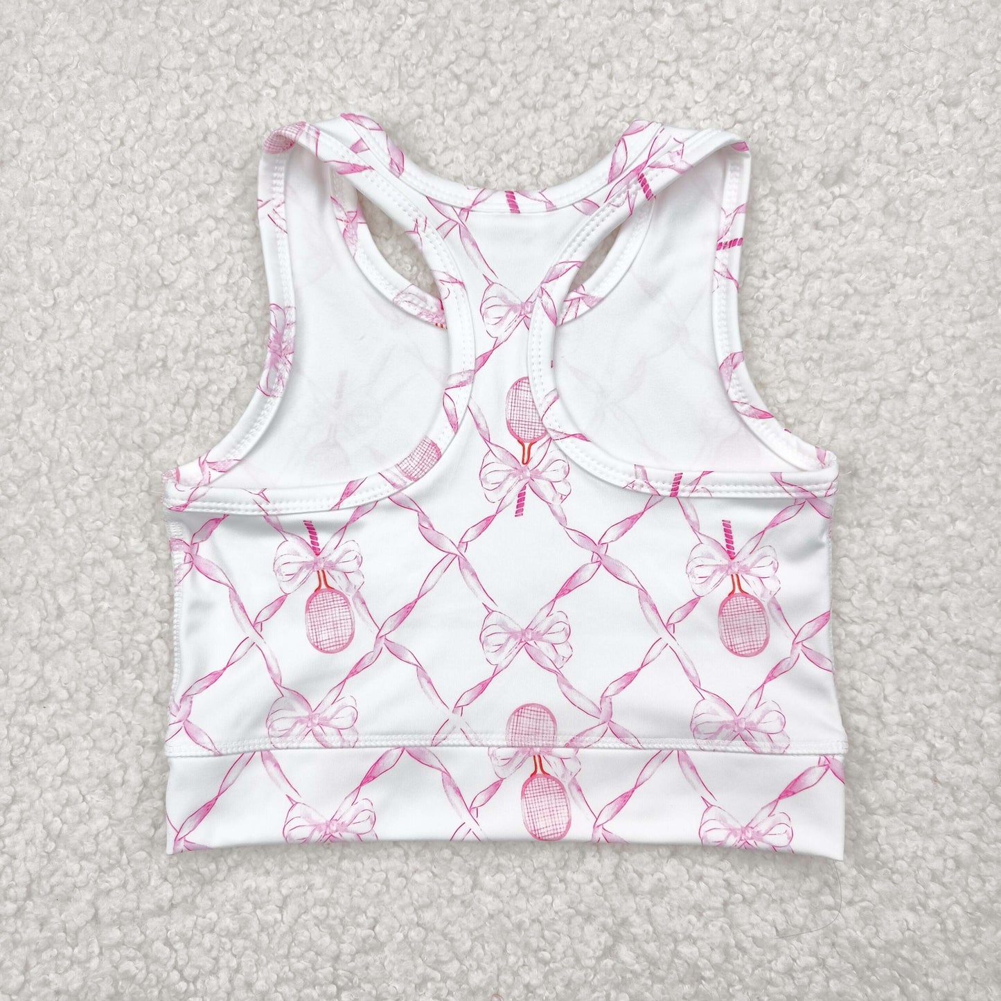GT0883 Pink Tennis Bows Print Girls Yoga Tank Top