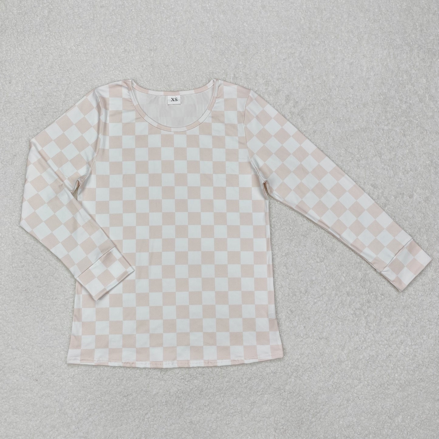 GT0906 Adult Yellow Plaid Print Woman Long Sleeve Tee Shirts Top