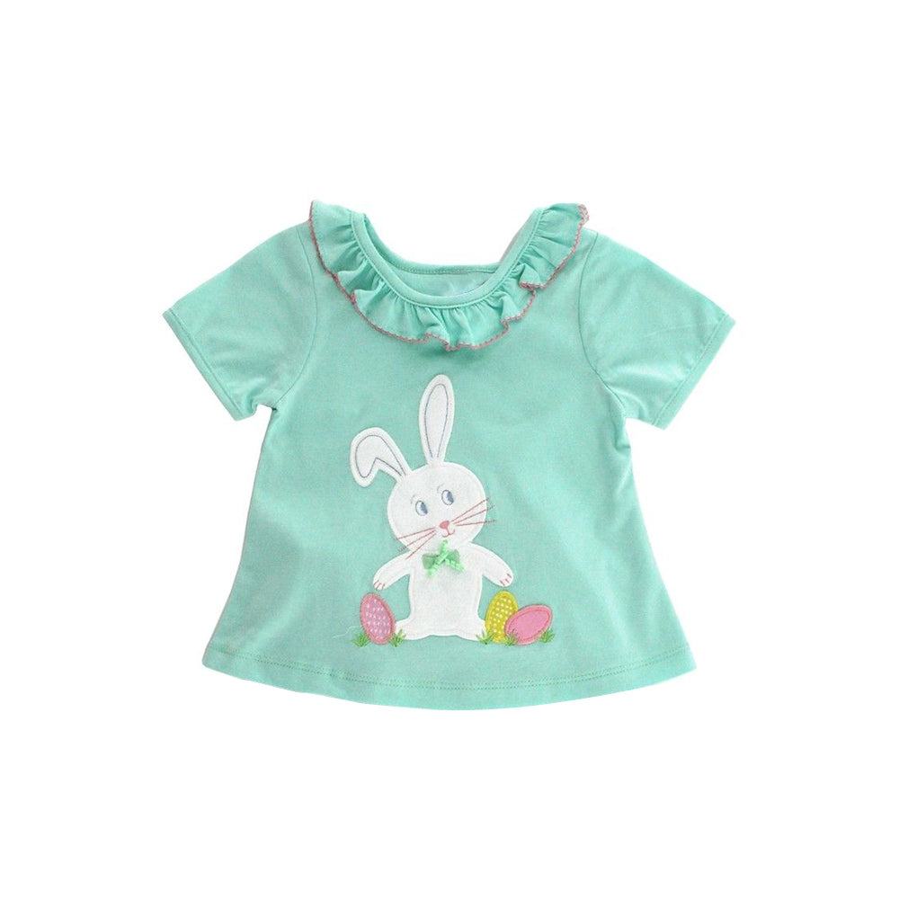 (Pre-order)GT0915 Bunny Green Print Girls Easter Tee Shirts Top