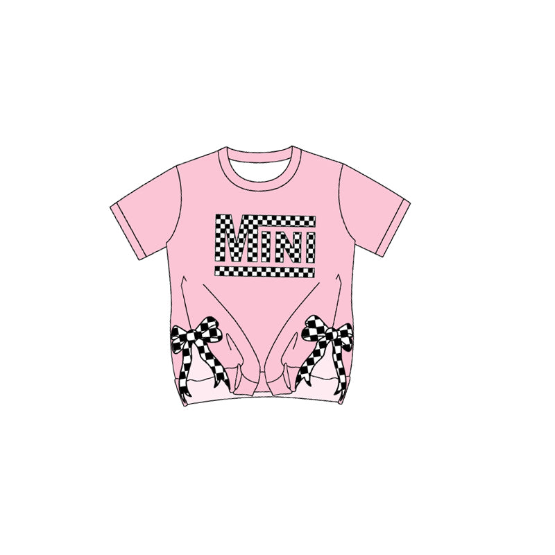 (Pre-order)GT0931 Bow Pink MINI Print Girls Short Sleeve Tee Shirts Top