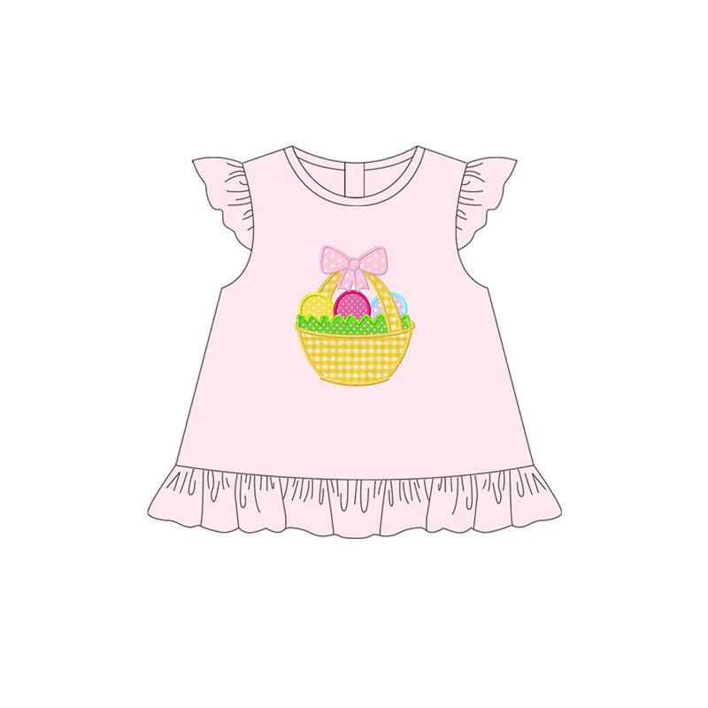 (Pre-order)GT0944 Basket Eggs Print Girls Easter Short Sleeve Tee Shirts Top