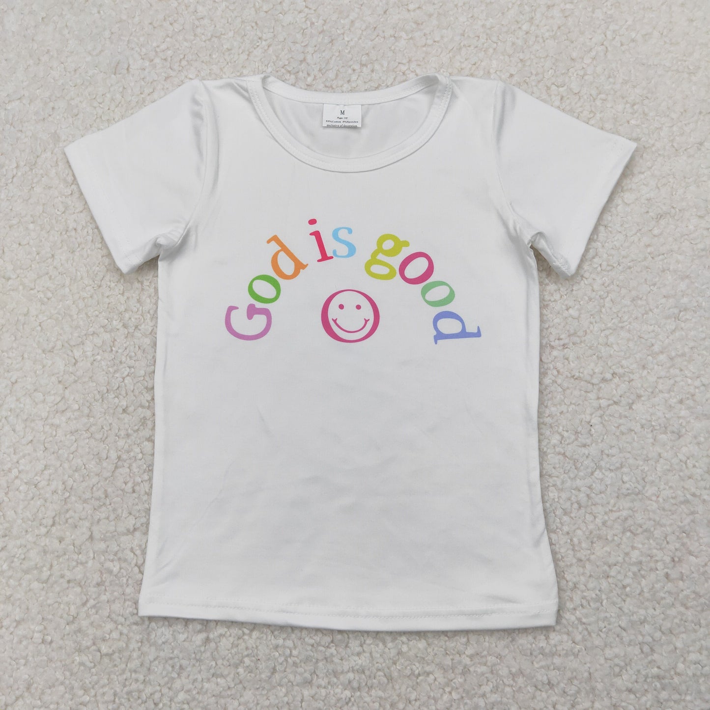 GT0958 God is good White Print Girls Summer Tee Shirts Top