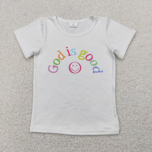 GT0958 God is good White Print Girls Summer Tee Shirts Top