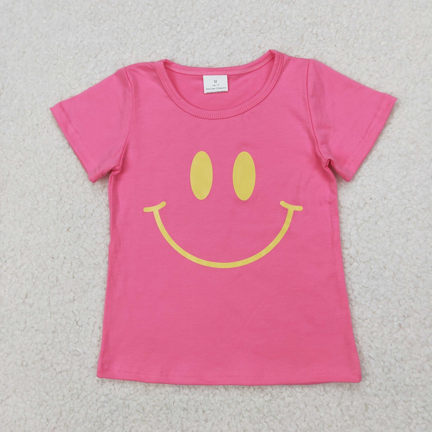 GT0959 Smiling Face Vinyl Hot Pink Girls Summer Tee Shirts Top